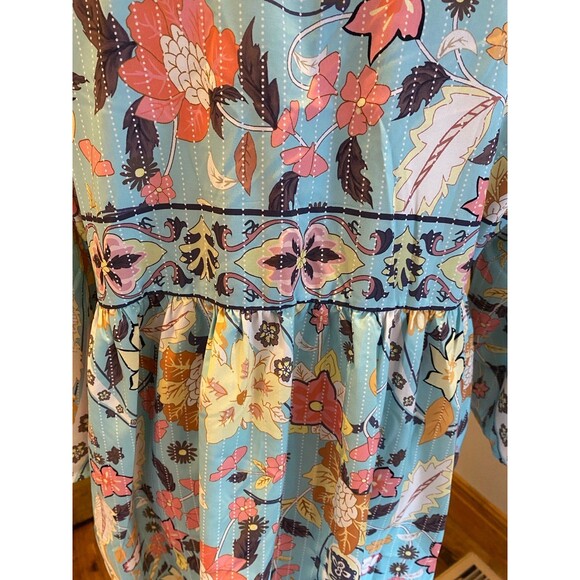 Womens Blouse Plus Size 2XL Top Boho Button Down Hi Low Silky Feel Peasant - Picture 9 of 12